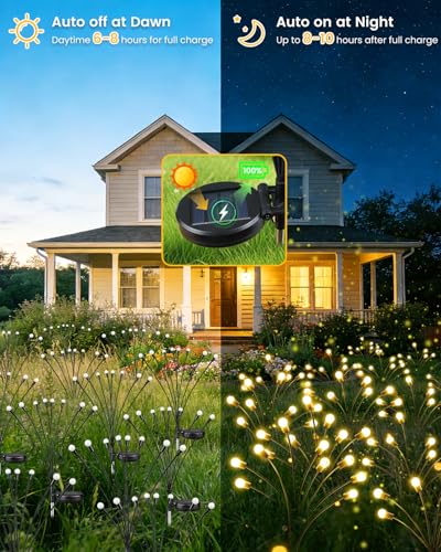 OZS 6 Pack Total 48 LED Solar Garden Lights Fairy Outdoor - Solar Firefly Lights Outdoor, Sway by Wind, Waterproof for Garden Patio Pathway Fairy Decoration (Warm White) - color: Warm White, size: 6 Pack