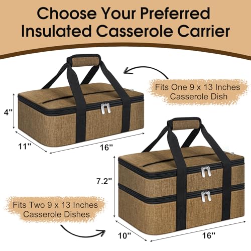 Insulated Casserole Carrier, Portable Casserole Carrier for Hot or Cold Food Lunch Tote Warmer or Cooler Bag, Lasagna Lunch Bag for Potluck Parties- Fits 9" x 13" Baking Dish-Coffee - color: Coffee, size: 16x10x4 in