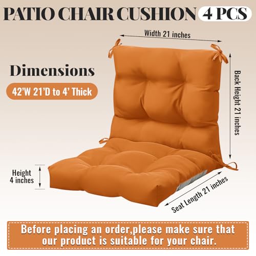 Marsui 4 Pcs Outdoor Indoor High Back Chair Cushions Patio Furniture Tufted Pillow with Ties Water-Resistant Replacement Outdoor Rocking Chair Cushions, 42 x 21 Inches (Orange,Solid Color) - color: Orange, size: Solid Color