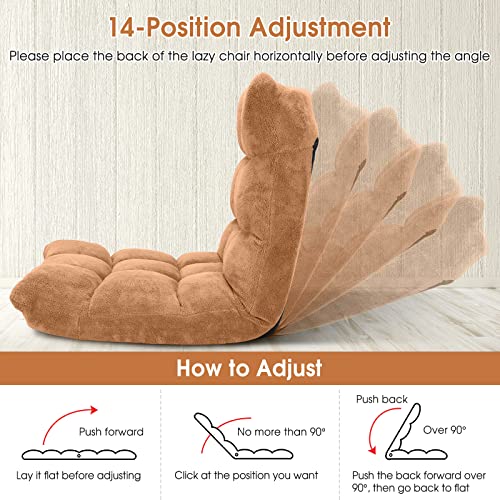 Giantex Folding Floor Chair with Back Support, 14 Adjustable Position, Padded Sleeper Bed, Couch Recliner, Gaming Floor Chairs for Adults, Meditation, Living Room (TAN) - color: Tan, size: 26.5"x22.5"x22"