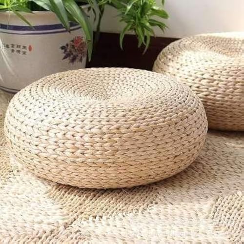 Straw Flat Seat Cushion, Handmade Floor Pouf Mat, Ottoman Footstool for Meditation, Zen, Yoga Practice or Buddha (19.7" Dia. x 6.7" H) - size: 19.7" Dia. x 6.7" H