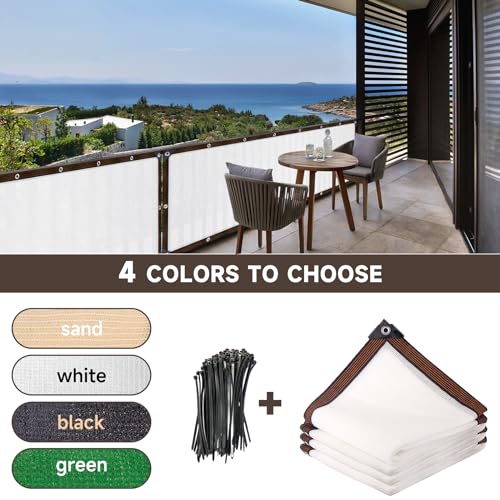 90% Fence Privacy Screen, 3x10FT Shade Cloth Outdoor, Balcony Privacy Screen, Decor Fence Covering Patio, Blockage High Density Mesh for Yard/Garden/Plants, with Cable Zip Ties-White - color: White, size: 3X10FT