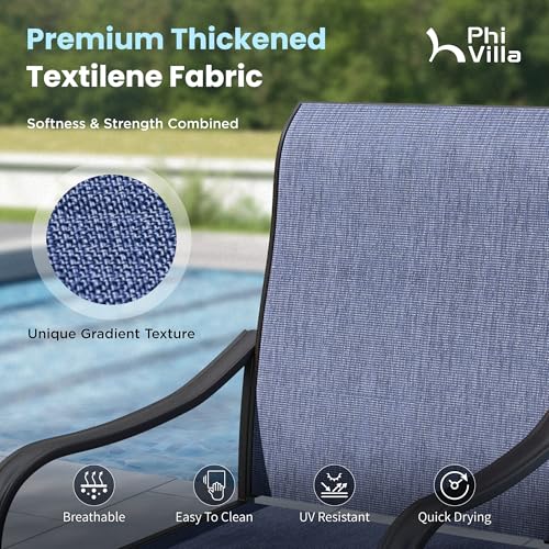 PHI VILLA 7 Piece Patio Dining Set, 6 Swivel Patio Chairs with Textilene Mesh Fabric & Rectangular Wooden-Like Dining Table(1.6" Umbrella Hole), All Weather Patio Chairs and Table Set for Deck (Blue) - color: Blue Fabric, size: 61"L x 38"W x 28"H-7 Piece-