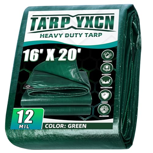 Green Heavy Duty Tarp 16x20 Feet, 12 Mil Thick Waterproof Poly Tarps Cover UV Resistant, Rip & Tear Proof with Metal Grommets Every 20 Inche - color: Green, size: 16x20 Ft