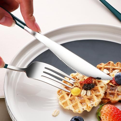 VANRA 3-Piece Portable Travel Utensils Set with Case 18/8 Stainless Steel Flatware Set Reusable Cutlery Set with Fork Spoon Knife for Lunch Travel Camping School Work Picnic (Deep Green) - color: Deep Green, size: Fork Spoon Knife