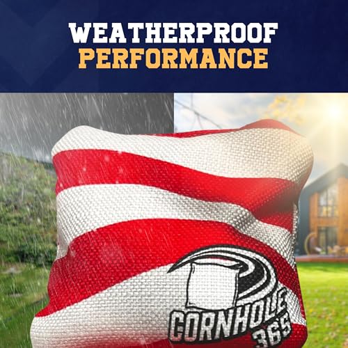 Cornhole365 Themed Cornhole Bag - All-Weather, Heavy-Duty & Durable Polyester Fabric, Resin Filling, Double-Stitched Duck Cloth - Professional Cornhole Bean Bags for Indoor & Outdoor Use - Set of 8 - color: Stars & Stripes