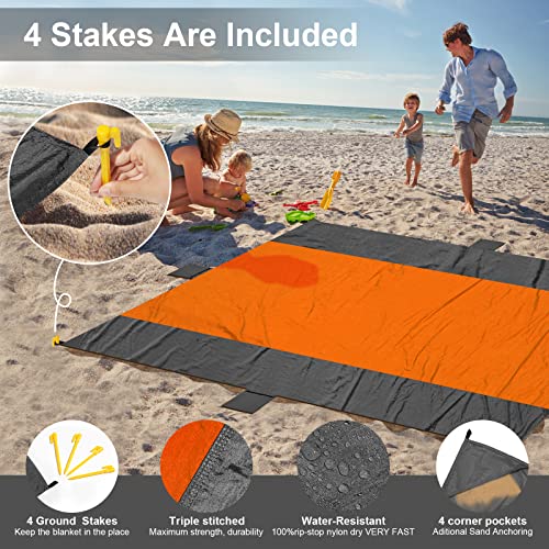 ACH Beach Blanket Waterproof Sandproof Extra Large Beach Mat Oversized 120"×108" Portable Lightweight Outdoor Family Mat for Indoor Outside Picnic Camping Hiking Travel - color: Dark Grey