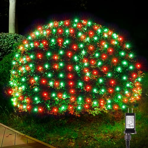 BlcTec Outdoor Christmas Lights 200 LED 8.4ft x 5.2ft Christmas Net Lights with 8 Modes, UL Certified, Timer, Connectable, Waterproof for Trees, Bushes, Yard Outdoor Holiday Decorations, Red Green - color: Red Green, size: 200LED