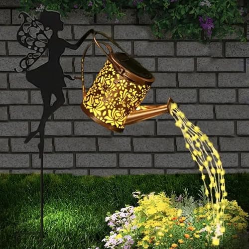 Solar Watering Can Lights,LED Solar Lantern String Light Outdoor Garden Waterproof Hollowed-Out Retro Metal Water Can Lights,for Garden Patio Yard Pathway Lantern Plant Decoration (Fairy) - color: Fairy