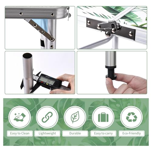 Folding Camping Table 2ft Portable Pinic Table Adjustable Height Small Card Table Aluminum Foldable Lightweight with Carry Handle for Outdoor Indoor Hiking Camp BBQ Beach (Monstera Palm Leaves) - color: Monstera Palm Leaves, size: 24"l X 16"w X 24"h