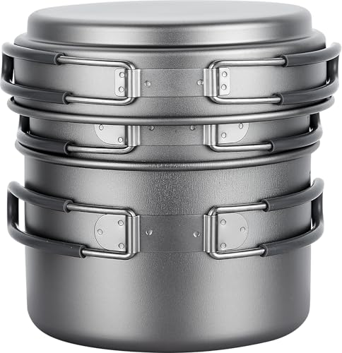 Explorer Bear Titanium Stackable Camping Cooking Pot Mess Kit Set
