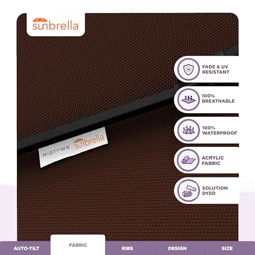 Midtown Umbrellas - The Lean 8 Ft Patio Umbrella with Fade-Resistant Sunbrella Fabric, Auto-Tilt Aluminum Frame and 8 Reinforced Ribs for Deck, Pool & Garden - Bay Brown Canopy, Black Pole - color: Sunbrella Bay Brown, size: 8 Feet