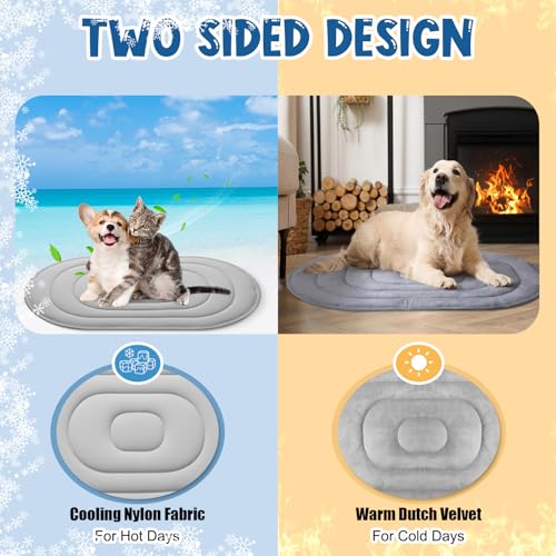 4 Pack 35" x 19" Cooling Mats for Pet Dog with Storage Bags - Reversible Ice Silk & Velvet Pad Washable Summer Comfort for Crate, Bed, Sofa, Car, and Outdoor Use