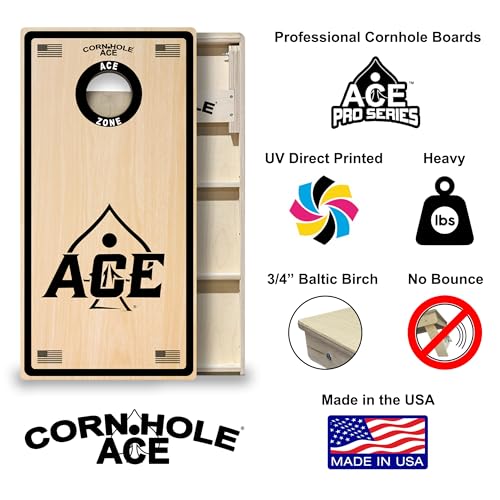 CornholeAce ACE PRO Professional Cornhole Boards - No Bounce! Triple Wide Legs, 3/4" Baltic Birch Plywood, Handles, Regulation Size (4x2ft), Tournament Style, Made in USA - color: Black