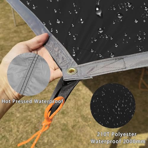 16x16 ft Large Camping Tarp Waterproof Hammock Rain Fly Camping Awning Sun Shelter (Without Pole) (Black) - color: Black