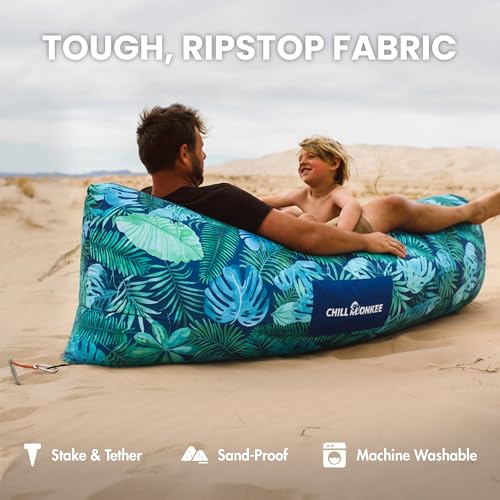Portable Inflatable Lounger for Beach & Camping – Self-Inflating Air Couch, Beach Sofa, and Outdoor Lounge Chair for Relaxation and Comfort - color: Island Tropical