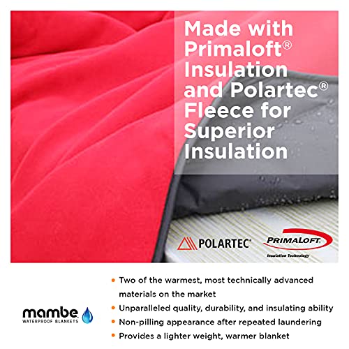 Mambe Super Extreme Weather Outdoor Blanket - Red - 100% Waterproof & Windproof - Insulated Polarfleece Blanket for Activities Like Cold Weather Camping & Winter Sports, Machine Washable