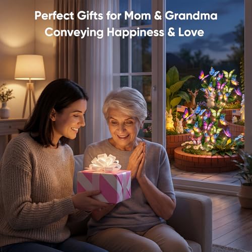 Solar Lights Outdoor Garden Decor: 2 Pack 34 Silk Butterflies with 44 Color-Changing LEDs - Auto On/Off 12H Magical Lighting IP65 Waterproof for Yard Patio Pathway - Unique Gifts for Mom Grandma - size: 2 Pack