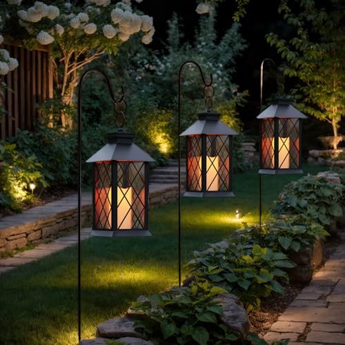 JOIONE Lanterns Decorative Indoor, 2 Packs 14" Battery-Powered Waterproof Black LED Candle Lanterns with Timer for Patio & Outdoor, Vintage Hanging Lantern for Home Decorations, Diamond - style: Diamond Decorative Lantern