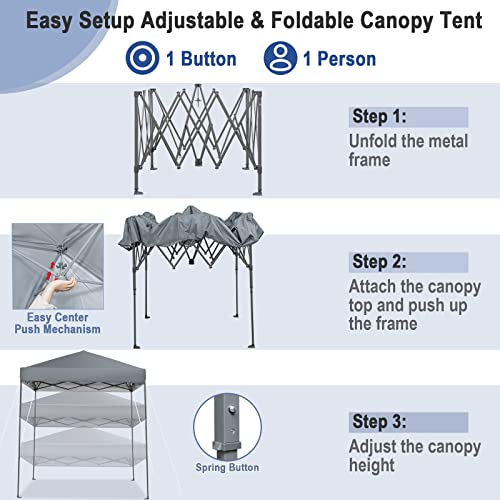 LDAILY 6.6 x 6.6 Ft Pop Up Canopy, Portable Canopy Tent Heavy Duty Instant Canopy w/Center Lock, 8 Stakes, 4 Ropes, Carry Bag, Sun Protection, Easy Up Outdoor Canopy for Party, Camping, Patio (Grey) - color: Gray