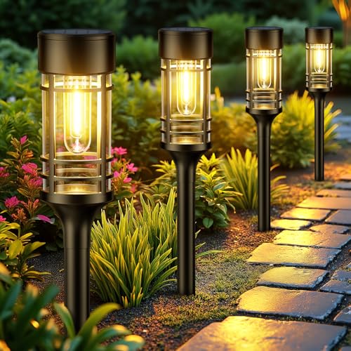 LETMY Solar Pathway Lights Outdoor, 8 Pack Solar Lights Outdoor Waterproof IP65, Bright Solar Garden Lights Outdoor, Auto On/Off Outdoor Solar Lights for Yard Walkway Driveway Landscape Garden Decor - color: Black, size: 8 PACK