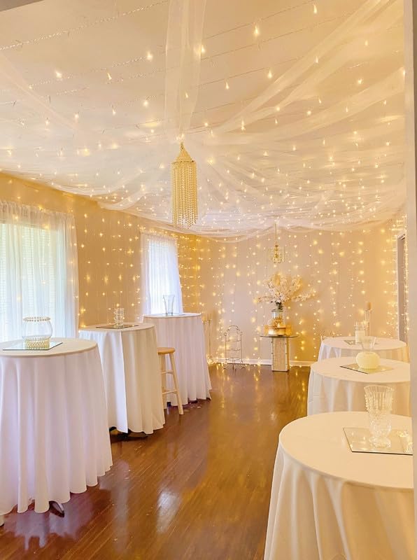 Lighting EVER 594 LED Curtain Lights, 20 x 10 ft Plug in Hanging Fairy String Lights, Wedding Party Backdrop Lights, Twinkle Lights for Wall, Patio, NOT Connectable (XL Size, 27 Strings, 9" Apart) - color: Warm White, size: 19.7 ft