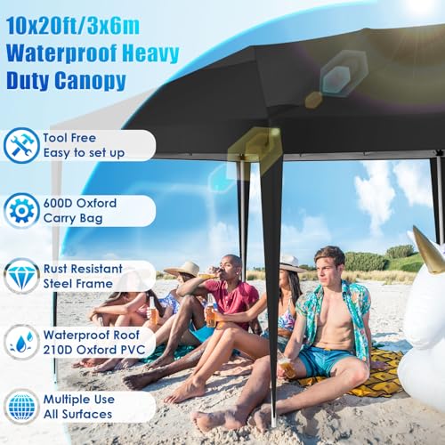 COBIZI 10x20 Pop Up Canopy Tent Party Tents for Parties Weddings Backyard Waterproof Outdoor Commercial Instant Canopy Event Tent with Stakes, Ropes,Sandbags, Black - color: BLACK, size: 10x20FT without sidewall