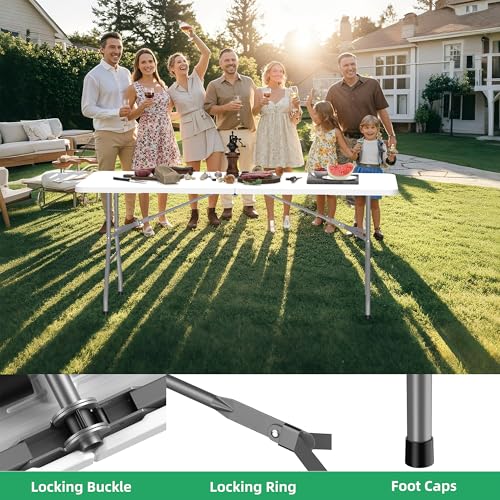 Allpop 6Ft Folding Table for Indoor Outdoor, Fold-in-Half Portable Plastic Dining Table with Carrying Handle for Picnic Party Camping, White - color: White, size: 6 Ft