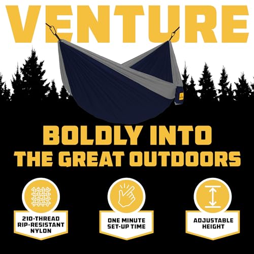 Wise Owl Outfitters Camping Hammock – 500lbs Portable Hammock with Tree Straps - Travel, Backpacking, Hiking, Outdoors Camping Gear - Single or Double - color: Navy & Steel, size: Double