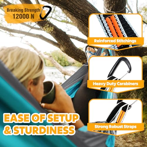 NATUREFUN Ultra-Light Travel Camping Hammock | 300kg Load Capacity,Breathable,Quick-Drying | 2 x Premium Carabiners,2 x Nylon Slings Included | Outdoor Indoor Garden - color: Azure/Grey, size: 300x200cm