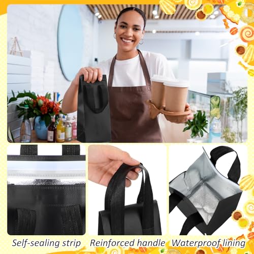 Abbylike 50 Pcs Insulated Take Out Bags Bulk Drink Carrier with Handle for Delivery Hot Cold Food Pizza Coffee Milk Tea Delivery Cooler Bag for Catering Restaurant Picnic