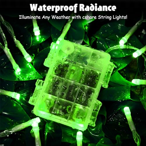 cshare String Lights Outdoor Waterproof 9.8ft 30 LED, Green Battery Operated Halloween Lights with Timer Clear Wire for Indoor & Outdoor Christmas Halloween St.Patric Decorations Garland Party Garden - color: Green