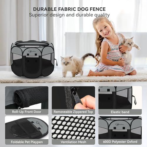 Siedihit Dark Grey Dog Cat Playpen, Puppy Pet Playpen, Small Dogs Tent Crates Cage Indoor/Outdoor, Portable Pop Up Dog Kennel Playpen with Carrying Case for Dogs/Cats/Rabbits - color: Dark Grey