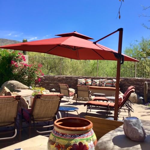 PURPLE LEAF 10ft Patio Umbrella Outdoor Square Umbrellas Large Cantilever Umbrella Windproof Offset Umbrellas Heavy Duty Sun Umbrella for Garden Deck Pool Patio, Brick Red - color: Brick Red, size: 10'X10', style: Umbrella