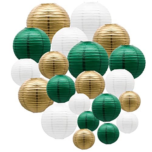 ADLKGG Green Gold Paper Lanterns Party Decorations, Round Hanging Lantern for St. Patrick's Day, Graduation, Wedding, Tropical Jungle Theme Birthday Party Football Theme Baby Shower Decorations - color: GreenGoldWhite