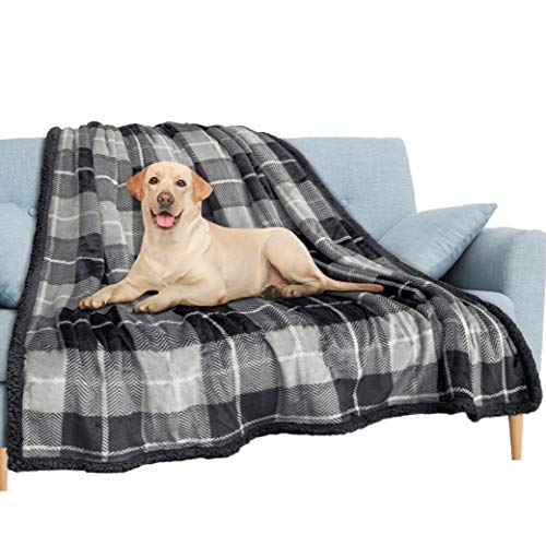PAVILIA Waterproof Blanket for Couch, Sofa | Waterproof Dog Blanket for Large Dog, Puppy, Cat | Pet Blanket Protector | Plush Soft Warm Fuzzy Sherpa Blanket Bed Throw, Plaid Grey, 60x80 - color: Plaid Grey, size: 60x80 Inches