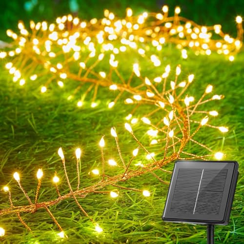 Brightown Solar String Lights for Outside, 2 Packs Total 39.2Ft 480 LED Solar Fairy Lights for Outdoor Waterproof, Firecracker Twinkle Lights with 8 Modes for Patio Party Garden Yard Home, Warm White - color: Warm White, size: 19.6Ft*2 Pack