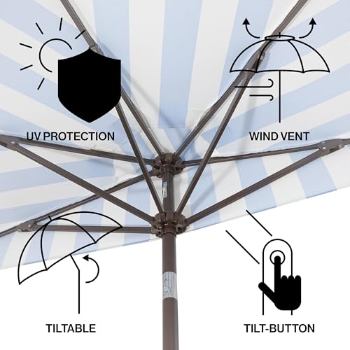 JONATHAN Y Half Umbrella UMB1201C Beverly 9 ft. Designer Classic Scalloped Fringe Market Patio with Crank, Push Button Tilt and UV Protection in Light Blue/White - color: Light Blue/White