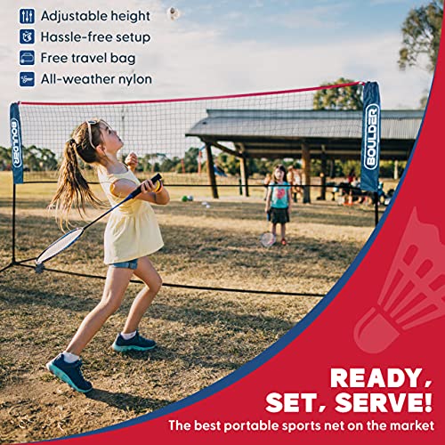 Boulder Portable Badminton Pickleball Net - Foldable/Extendable Poles for Multiple Sports Heights (UP to 5 ft) - Ideal for Tennis, Pickleball, Soccer Tennis - Easy Setup - color: 14ft Blue