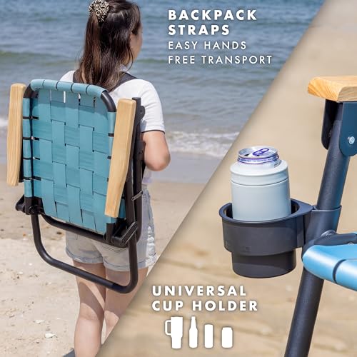 GoSports WOVN Beach Backpack Chair - 9 Styles Available - Premium Folding Camping Chair - color: Stone Blue