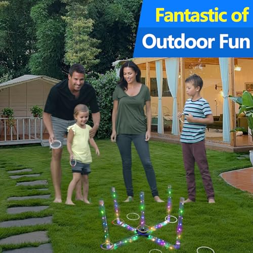 Outdoor Ring Toss Game, Upgraded 15-Inch Backyard and Lawn Games for Adults & Kids, Backyard Camping Sports Activities, Best Party Gifts for Ages 8-12+ Years Old, LED Ring Toss with Carry Case - color: Luminous Ring Edition