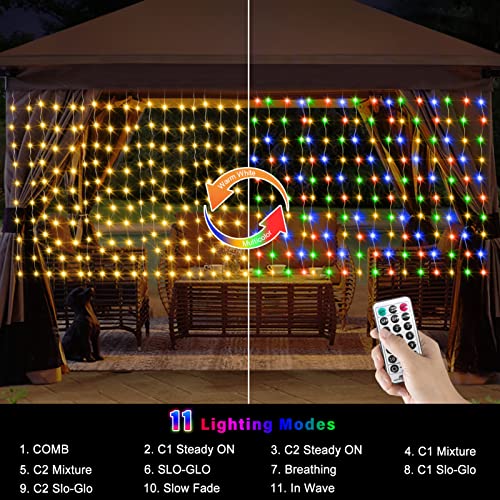 ZAIYW Curtain Lights Outdoor 20Ft×3Ft, 300 LED Color Changing Fence String Lights with Plug Remote, Waterproof Light Curtain for Stair Railing Eaves Decor (Warm White & Multicolor) - color: Warm White & Multicolor, size: 20Ft x 3Ft