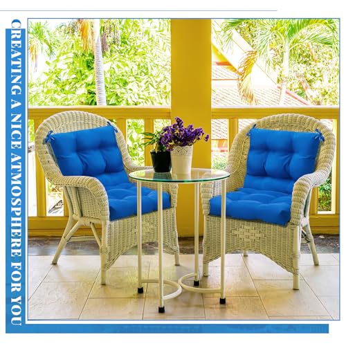 Marsui Outdoor Indoor High Back Chair Cushions Patio Furniture Tufted Pillow with Ties Water-Resistant Replacement Outdoor Rocking Chair Cushions, 42 x 21 Inches(Blue) - color: Blue, size: Solid Color