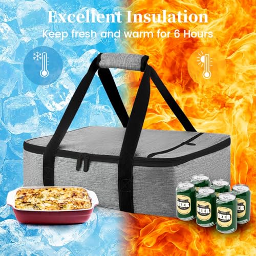 Bodaon Casserole Carriers for Hot or Cold Food, Fits 11"x15"Baking Dish, Bottom Support, Cationic fabric, Portable Warmer for Travel, Keep Warm Food Containers,Keeps Food Hot for Hours, Grey - color: Grey Pro