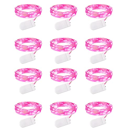 Brightown Valentine's Day 12 Pack Pink Led Fairy Lights Battery Operated String Lights Waterproof Silver Wire 7 Feet 20 Led Firefly Starry Moon Lights for DIY Wedding Party Bedroom - color: Pink, size: 12 Pack