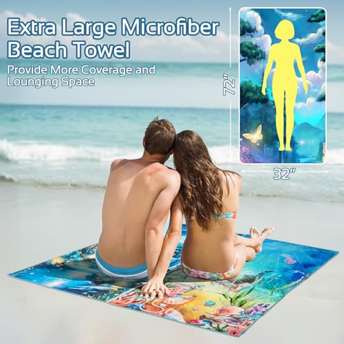 Lokigo 2 Pack Lightweight Microfiber Beach Towel Oversized 72" x 32" Compact Sand Free Quick Dry Absorbent Towels Easy Pack Swim Pool Yoga Camping Travel Essential Accessories for Men Women Adults