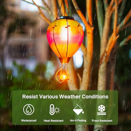 Large Solar Hot Air Balloon Lantern with Flame, Colorful Glass Hanging Balloon Lanterns Outdoor Waterproof Garden Decor for Yard Patio, Birthday Mother's Day Gifts for Women Mom - color: Gradient Pink