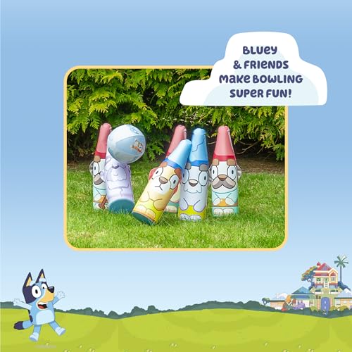 Little Kids BLUEY Inflatable Bowling Set | Indoor Outdoor Kids Bowling Set | 6 Pins and Ball | Christmas Birthday Party Games, Kids Education Motor Skills Toys
