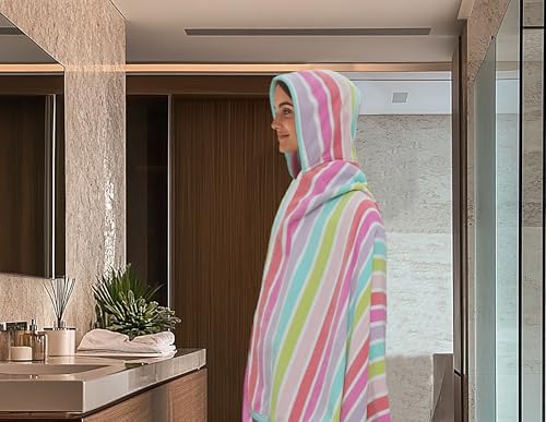 COTTON CRAFT Hooded Beach Towel - Oversized XXL 35x84 Towel with Hood for Adults - The Big Kahuna 7 Foot Beach Blanket Towel - Big & Tall Soft 100% Cotton Velour - Pool Bath Wrap - Pink Multi - color: Cabana Stripe - Pink Multi, size: 1 Pack - 35x84 Hoode