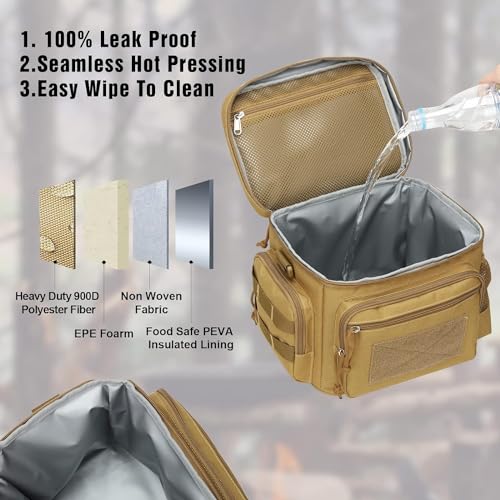 ATRIPACK Lunch Box for Men, Tactical Lunch Bag MOLLE Webbing Leakproof Insulated Large Lunch Cooler Women Adult Meal with Adjustable Shoulder Strap Durable Lunch Pail (Brown) - color: Brown, size: Medium